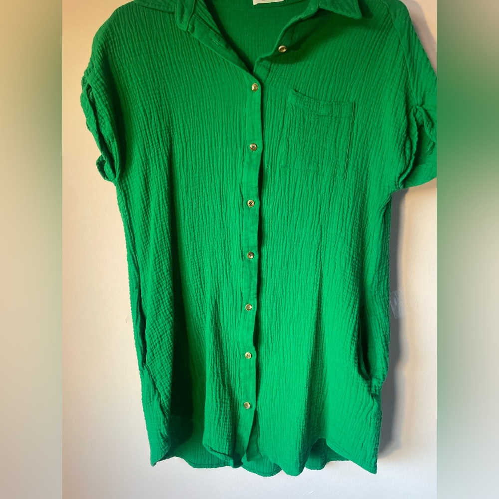 Green button down shirt dress